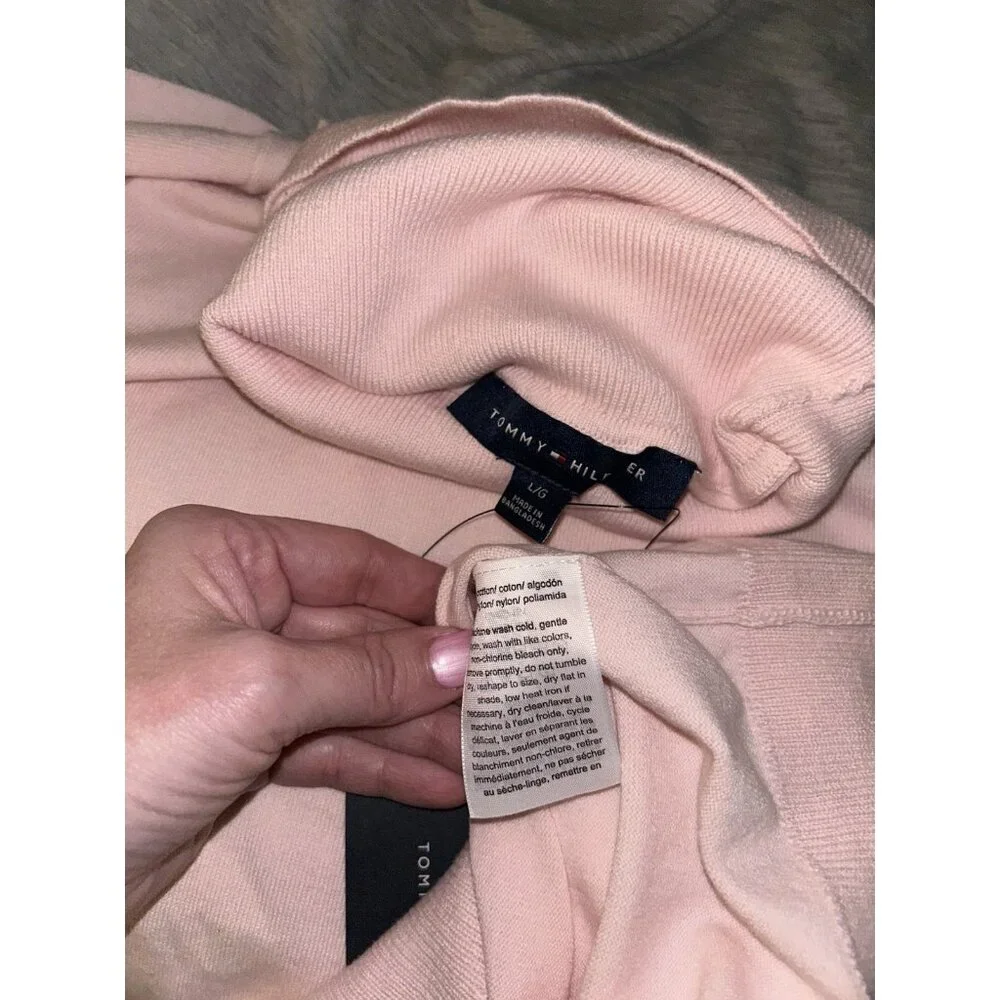Tommy Hilfiger Pink Turtleneck Button Cuff Contemporary Sweater Top Size Large